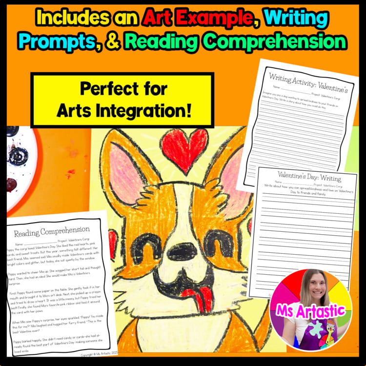 Valentines Day Corgi Art Project Valentine Art Lesson with Reading Writing – image 4