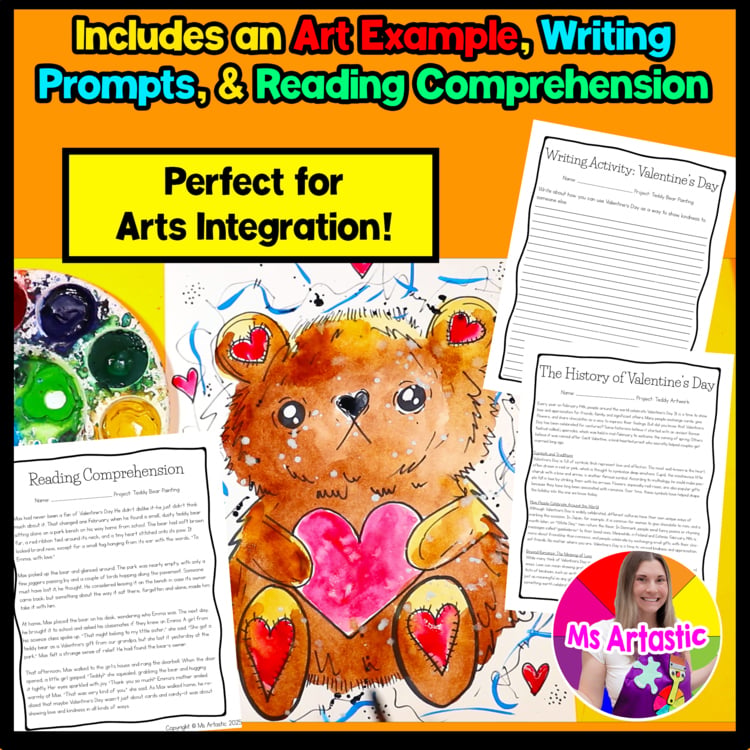 Valentines Day Art Project Teddy Art and Writing Prompt Reading Comprehension – image 4