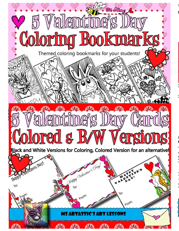 Valentines Day Coloring Sheets, Bookmarks, Cards & Art Lessons – image 2
