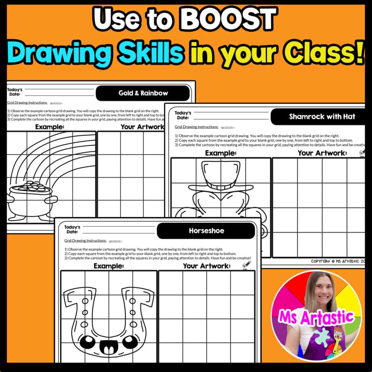 St Patricks Day Cartoon Grid Drawing Worksheets St Patricks Day Art Activities – image 4