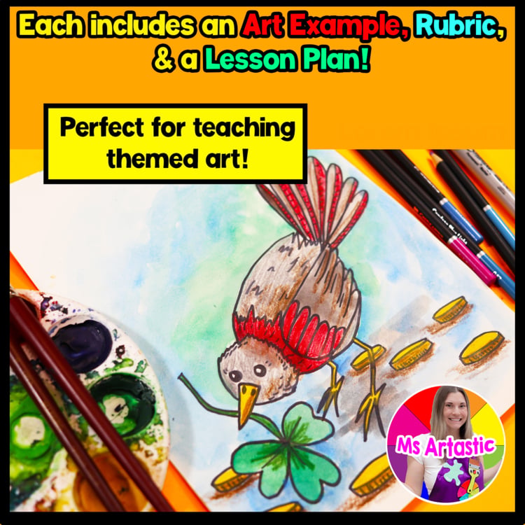 St Patrick’s Day Bird Art Lesson Shamrock Bird Drawing Project St Patricks Day – image 2
