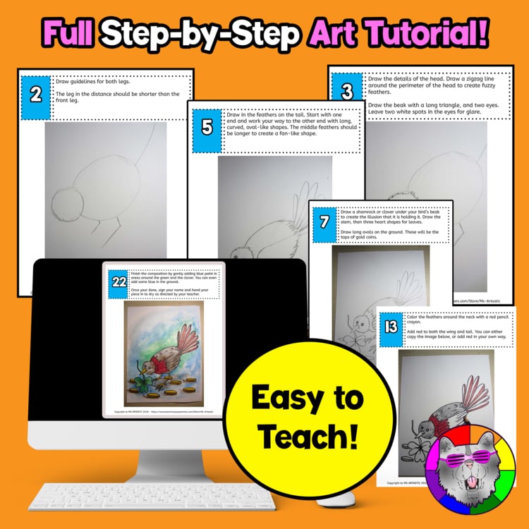 St Patrick’s Day Bird Art Lesson Shamrock Bird Drawing Project St Patricks Day – image 4
