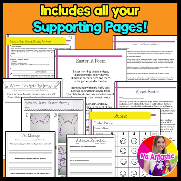 Easter Bunny Art Project Easter Bunny Directed Drawing Art Lesson Spring Art – image 3