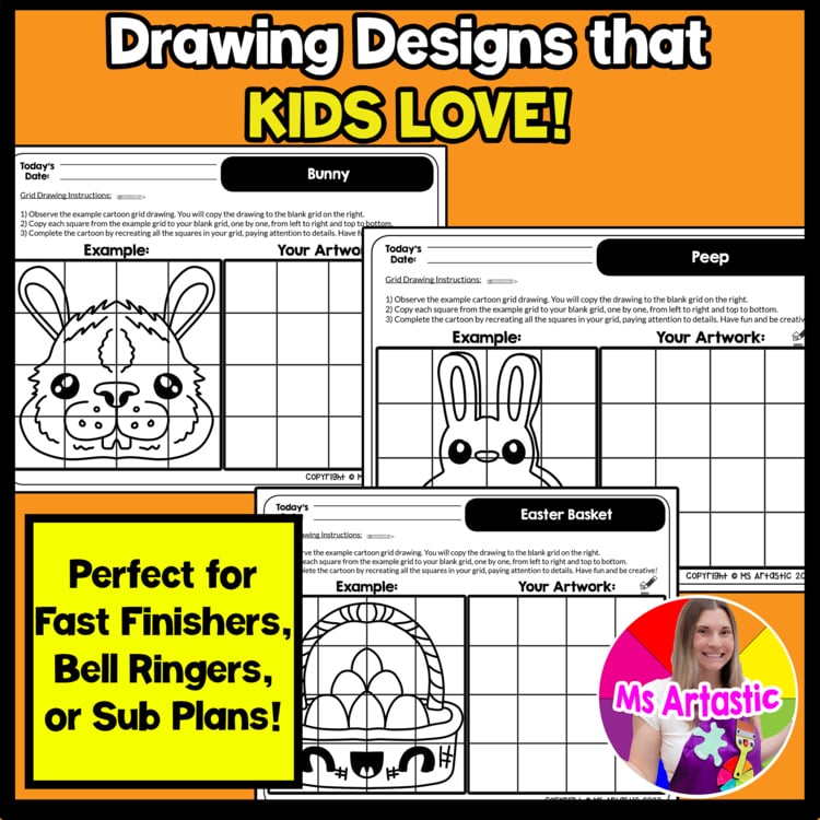 Easter Cartoon Grid Drawing Worksheets Easter Drawing Easter Art Activities – image 3