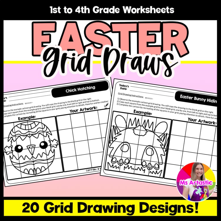 Easter Cartoon Grid Drawing Worksheets Easter Drawing Easter Art Activities
