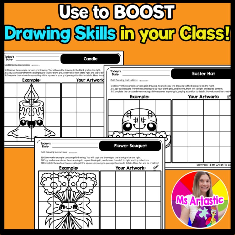 Easter Cartoon Grid Drawing Worksheets Easter Drawing Easter Art Activities – image 4