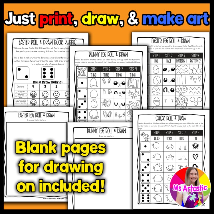 Easter Roll and Draw Directed Drawing Games Easter Art Activities Easter Lesson – image 3
