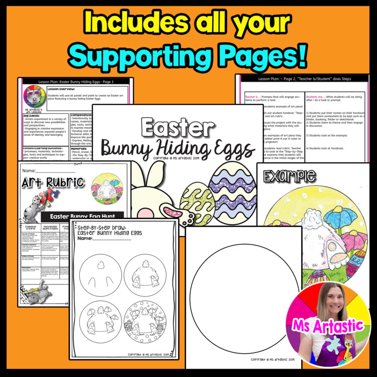 Easter Bunny Art Project Easter Bunny Hiding Eggs Drawing Lesson Spring Art – image 3