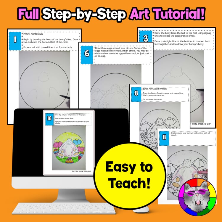 Easter Bunny Art Project Easter Bunny Hiding Eggs Drawing Lesson Spring Art – image 4