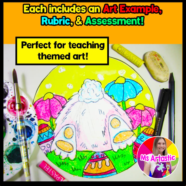 Easter Bunny Art Project Easter Bunny Hiding Eggs Drawing Lesson Spring Art – image 2