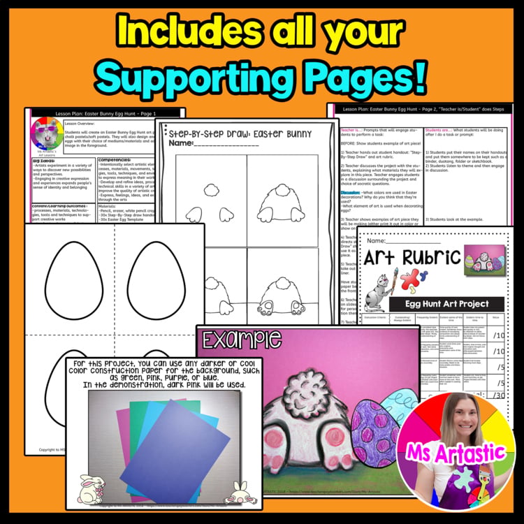 Easter Bunny Egg Hunt Art Project Easter Drawing and Painting Spring Art Lesson – image 3