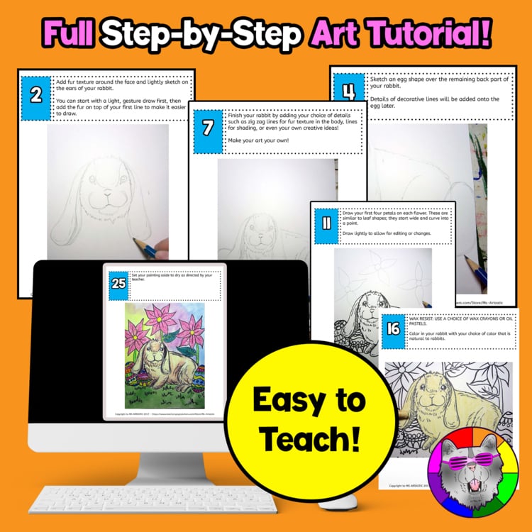 Easter Bunny Art Lesson Wax Resist Easter Bunny Drawing Watercolor Painting – image 4