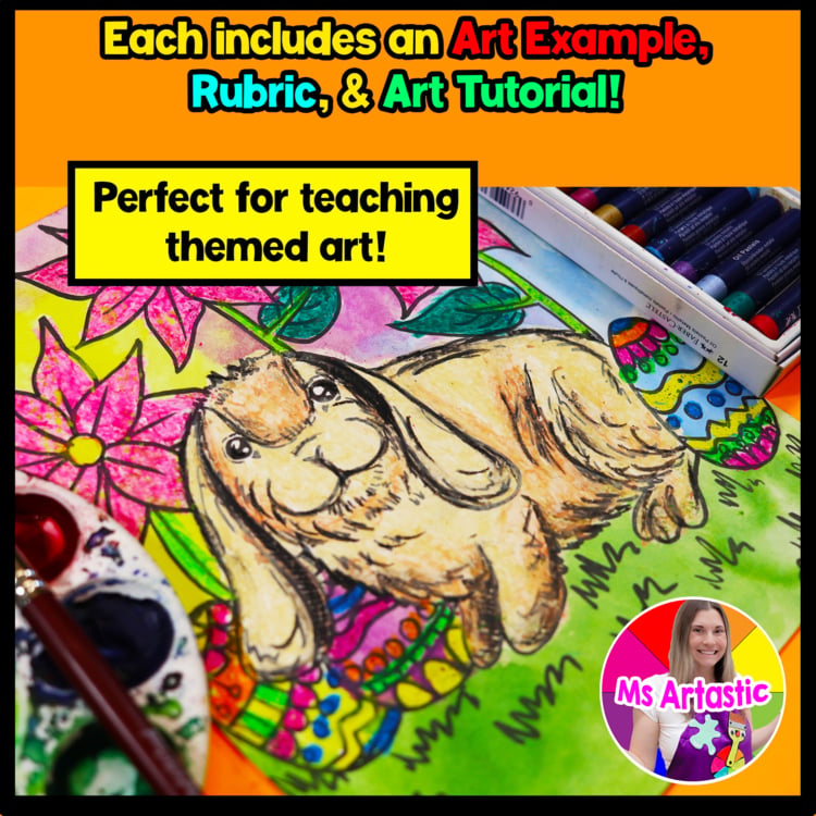 Easter Bunny Art Lesson Wax Resist Easter Bunny Drawing Watercolor Painting – image 2