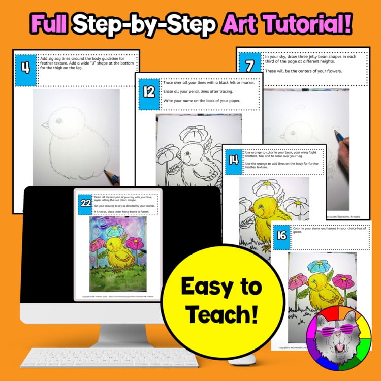 Easter Chick Art Lesson Easter Chick Drawing Wax Resist Painting Art Project – image 4