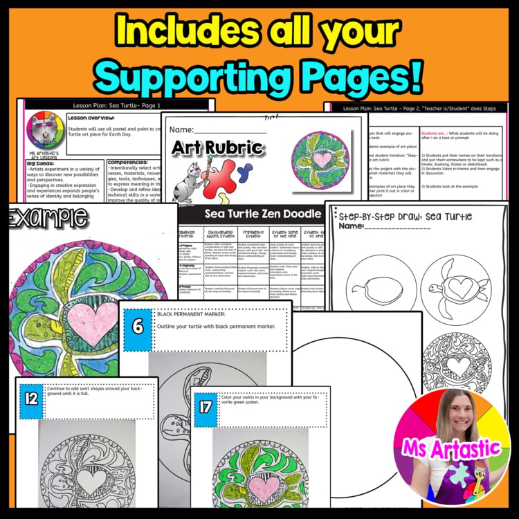 Earth Day Sea Turtle Zen Doodle Art Project Ocean Animal Art Lesson Earth Art – image 3