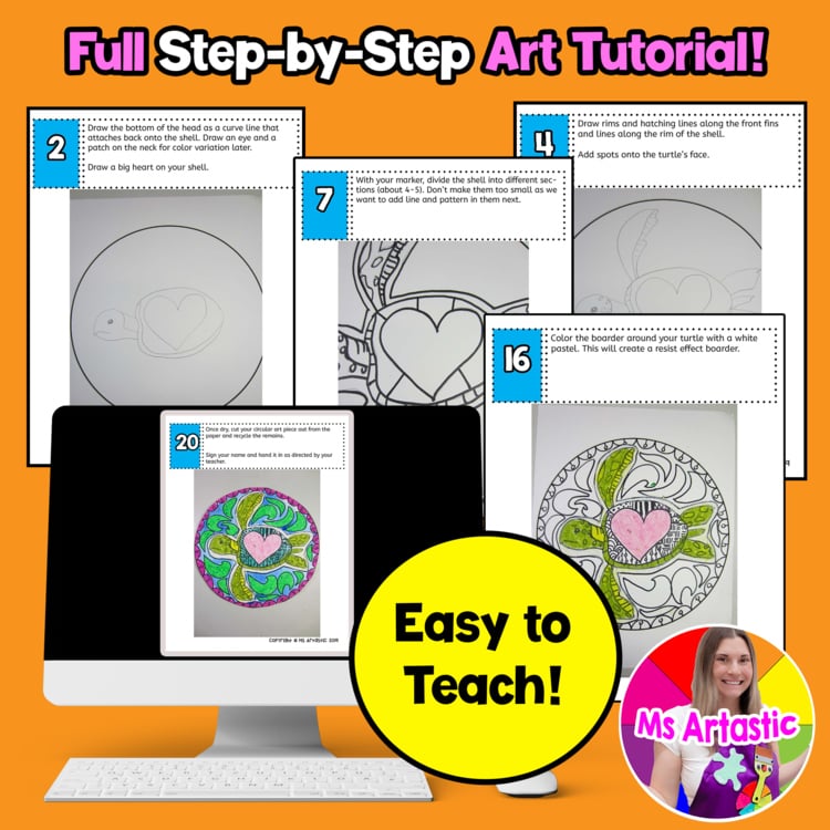Earth Day Sea Turtle Zen Doodle Art Project Ocean Animal Art Lesson Earth Art – image 4