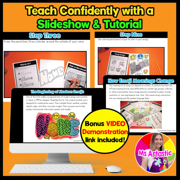 5th Grade Name Art Grade 5 Emoji Art Project Zen Doodle Line Art Back to School – image 3