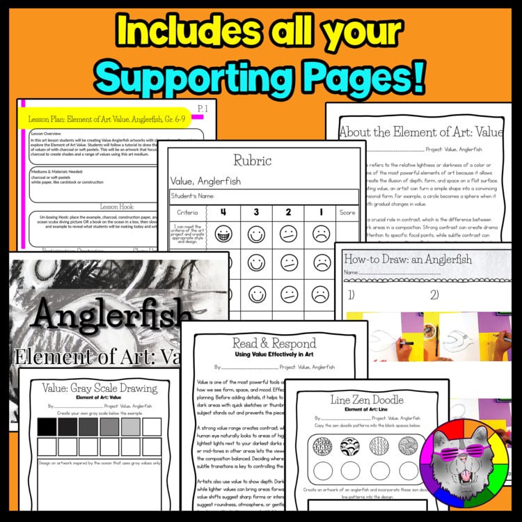 Element of Art Value Art Project Anglerfish Contrast Middle School Art Lesson – image 2