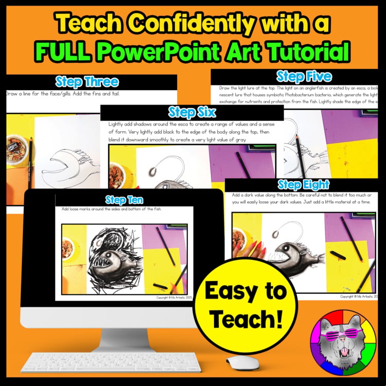 Element of Art Value Art Project Anglerfish Contrast Middle School Art Lesson – image 4