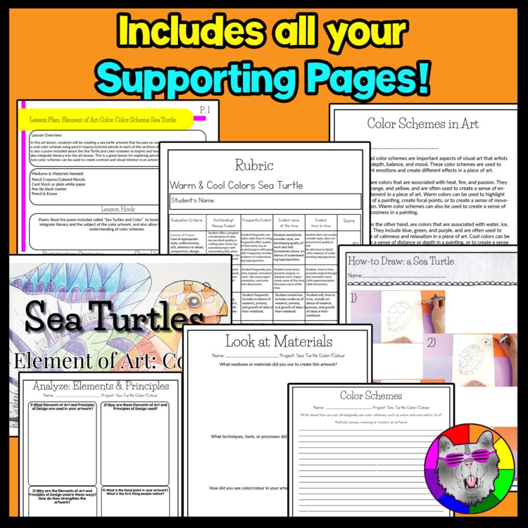 Sea Turtle Art Lesson Warm and Cool Colors Color Theory Art Project Ocean Animal – image 2