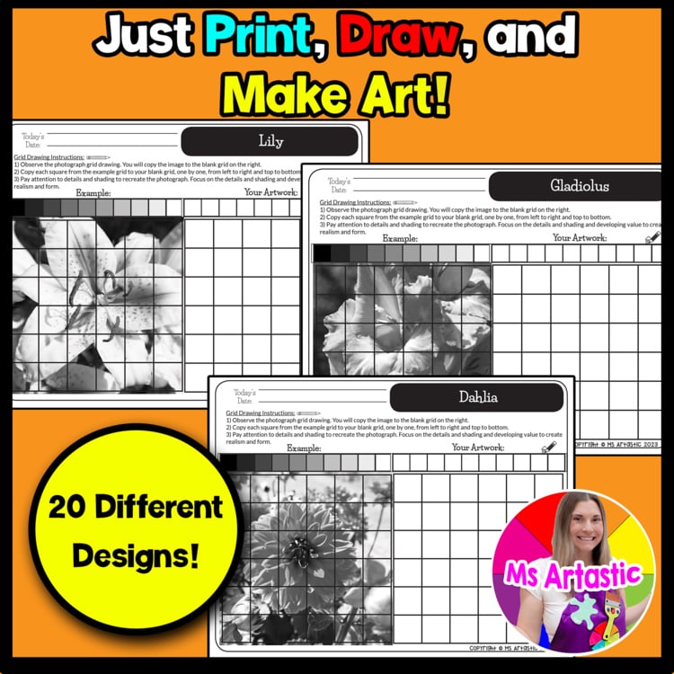 Summer Value Grid Drawing Worksheets Summer Shading and Observation Drawing – image 2