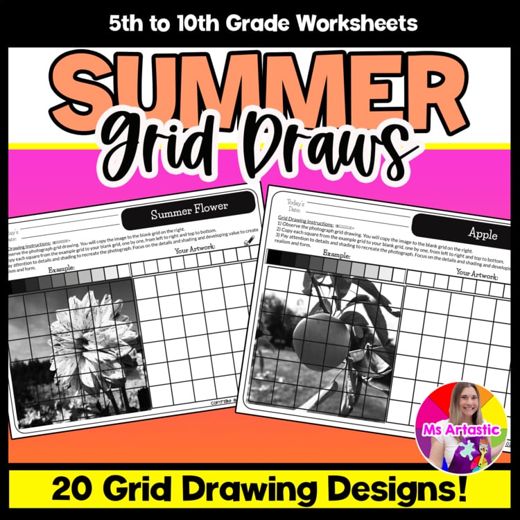 Summer Value Grid Drawing Worksheets Summer Shading and Observation Drawing