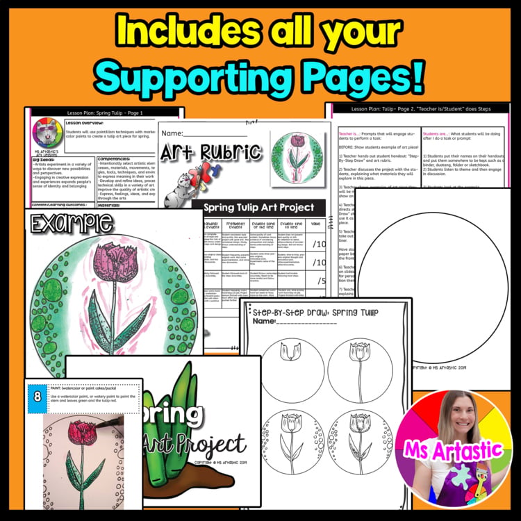 Spring Tulip Art Project Spring Art Lesson Using Pointillism Watercolor Painting – image 3