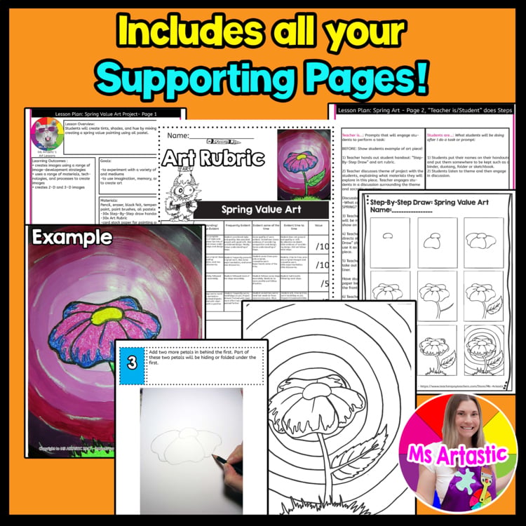 Spring Value Art Lesson Flower Painting Oil Pastel Value Art Project Elementary – image 3