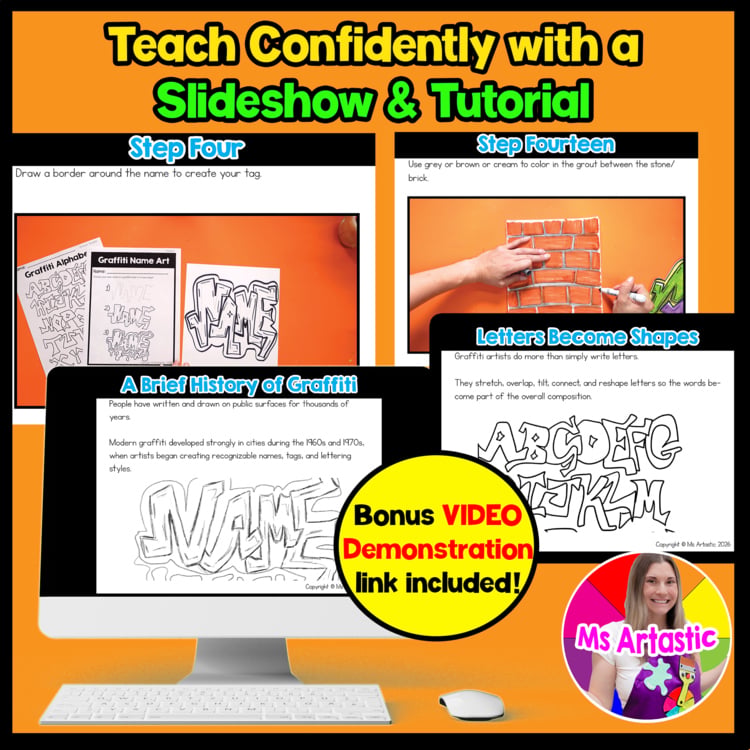 4th Grade Graffiti Name Art Grade 4 Art Project Back to School Art Lesson – image 2
