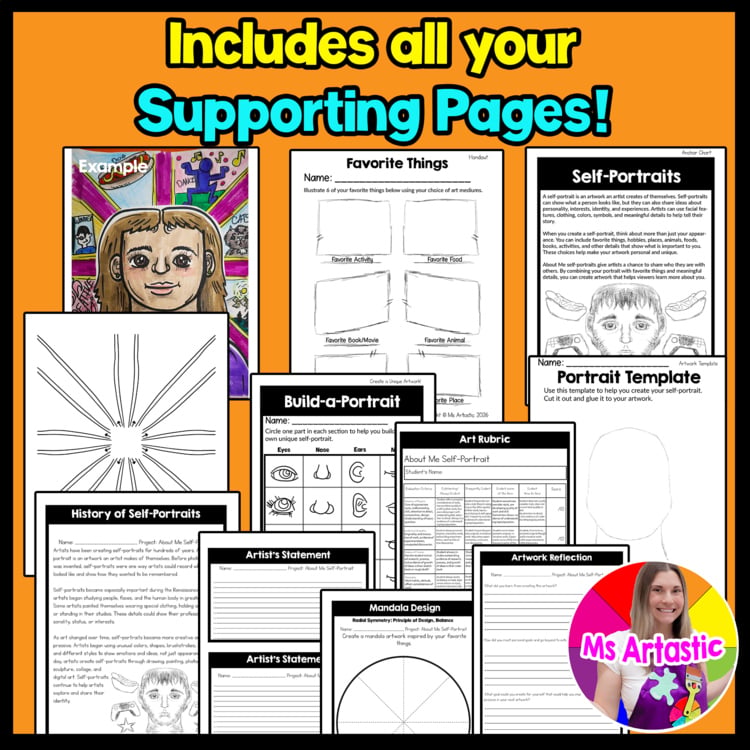 4th Grade About Me Grade 4 Self Portrait Art Project Art Lesson Back to School – image 4