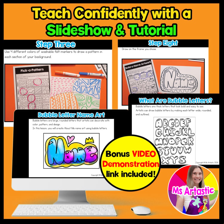 3rd Grade About Me Bubble Letter Name Art Lesson Grade 3 Back to School Art – image 2