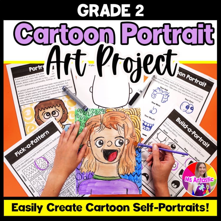 2nd Grade Back to School Cartoon Portrait Art Lesson Self Portrait Art Project