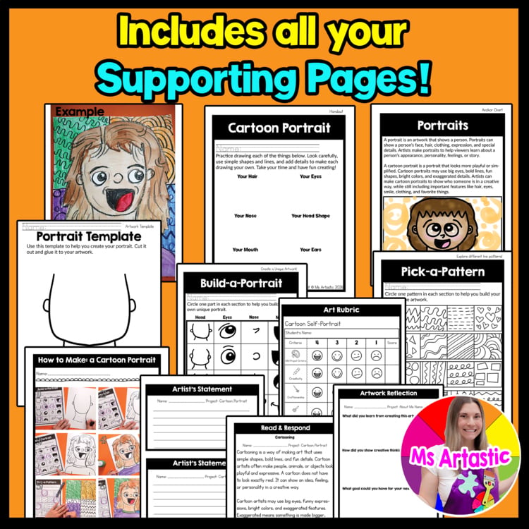 2nd Grade Back to School Cartoon Portrait Art Lesson Self Portrait Art Project – image 4
