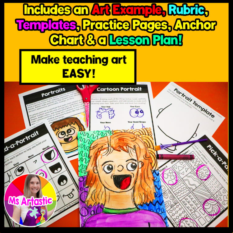 2nd Grade Back to School Cartoon Portrait Art Lesson Self Portrait Art Project – image 3