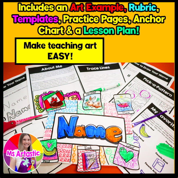2nd Grade Back to School About Me Name Art Lesson Favorite Things Art Project – image 3