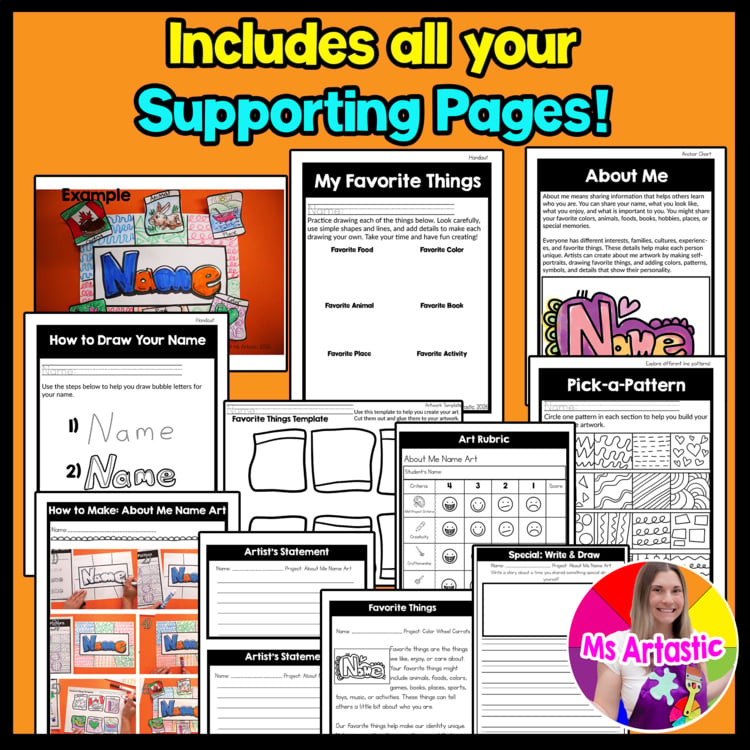 2nd Grade Back to School About Me Name Art Lesson Favorite Things Art Project – image 4