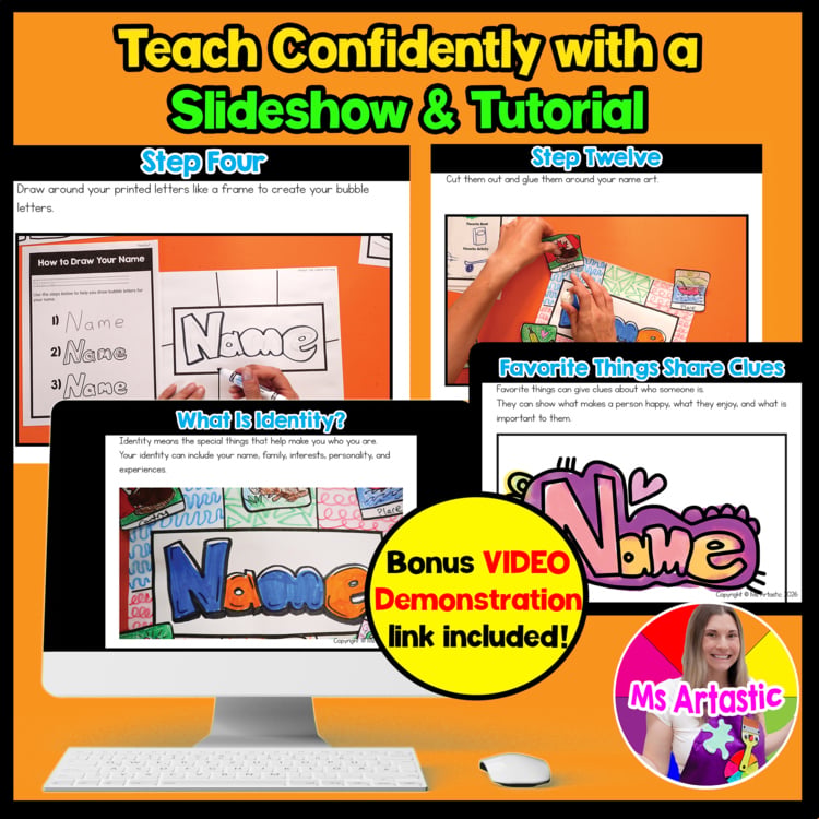 2nd Grade Back to School About Me Name Art Lesson Favorite Things Art Project – image 2