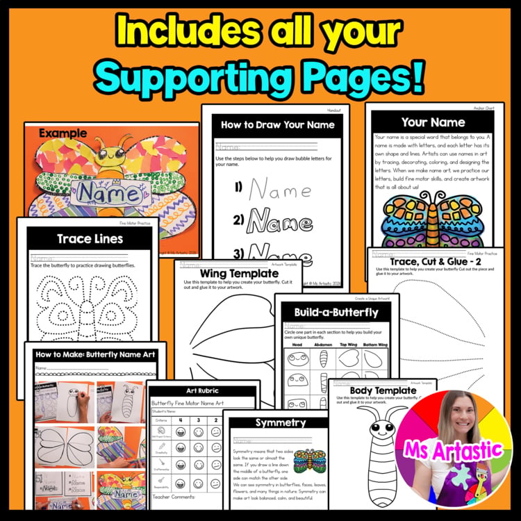Kindergarten Back to School Name Art Lesson Butterfly Fine Motor Symmetry Art – image 2