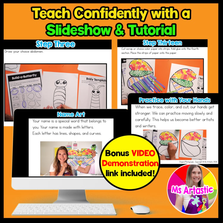 Kindergarten Back to School Name Art Lesson Butterfly Fine Motor Symmetry Art – image 3