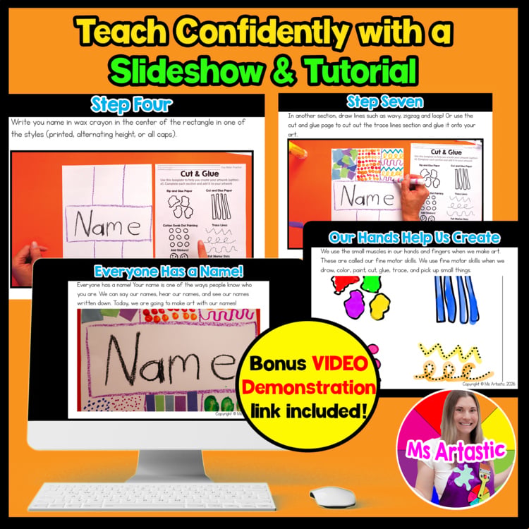 Back to School Preschool Fine Motor Skills Name Art Lesson Prek Art Project – image 2