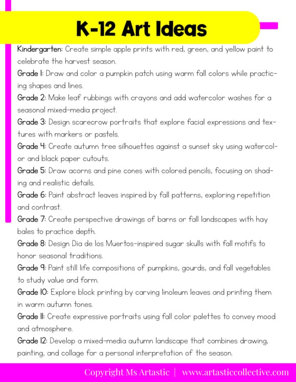 FREE September Art Project Autumn Art Lesson Inspiration Guide for Art Education – image 3