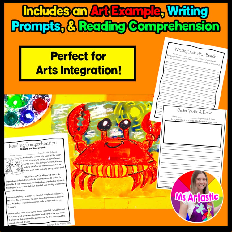 Summer Art Project Crab Art Lesson Writing Prompts Reading Comprehension Camp – image 2