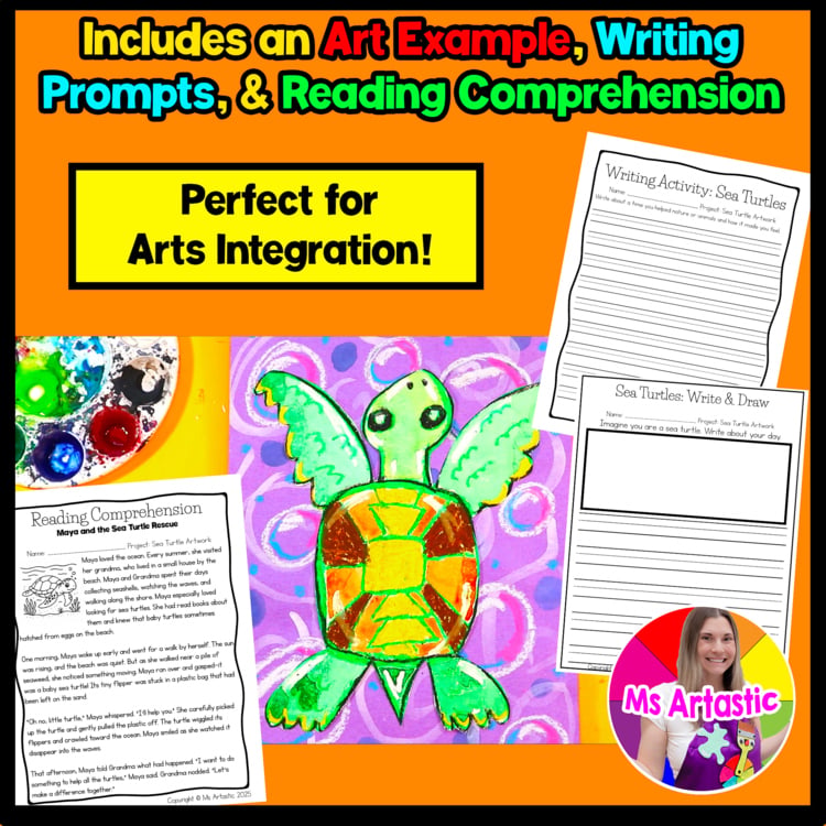 Sea Turtle Art Summer Art Project Summer Art Activity with Writing and Reading – image 2