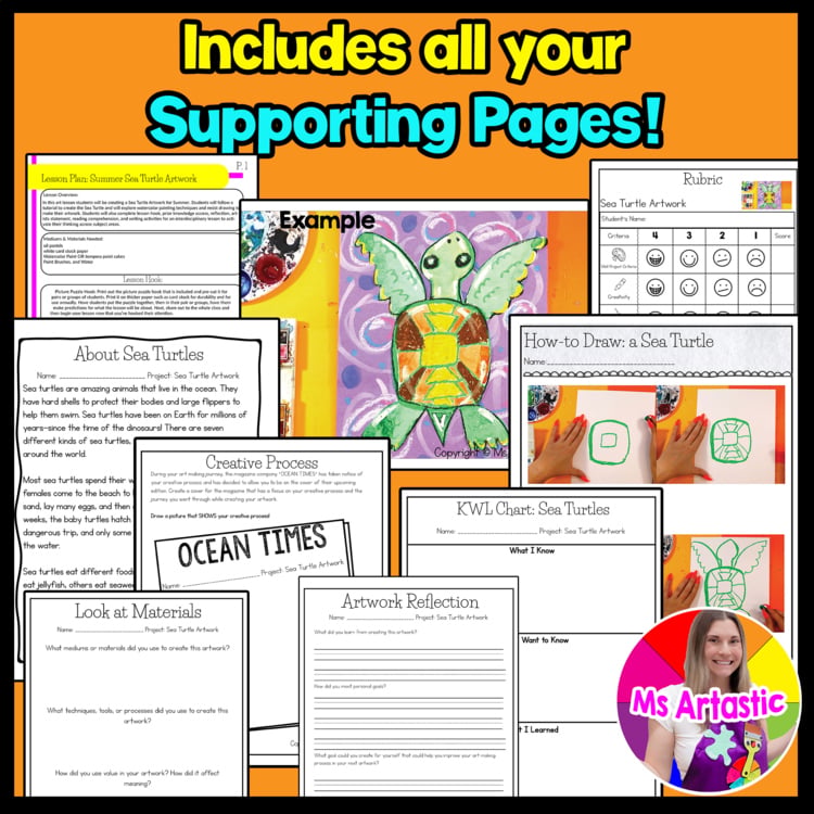 Sea Turtle Art Summer Art Project Summer Art Activity with Writing and Reading – image 3