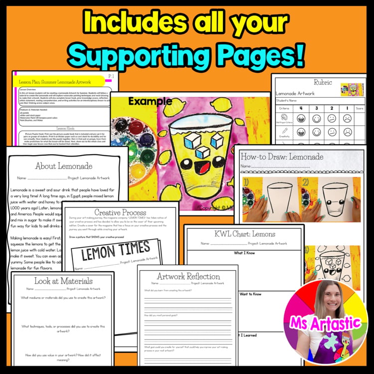 Summer Art Project Activity Lemonade Art Writing Prompts Reading Comprehension – image 3