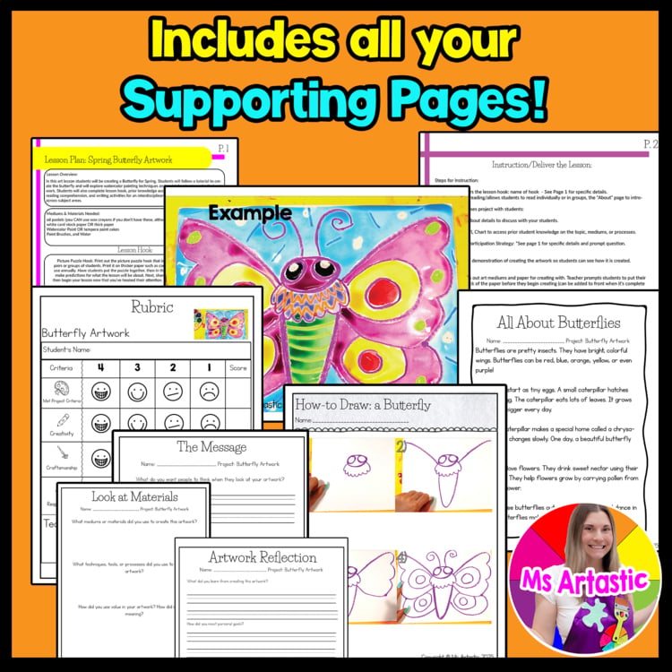 Spring Butterfly Art Lesson Elementary Art Project Spring Insects Art Activity – image 3