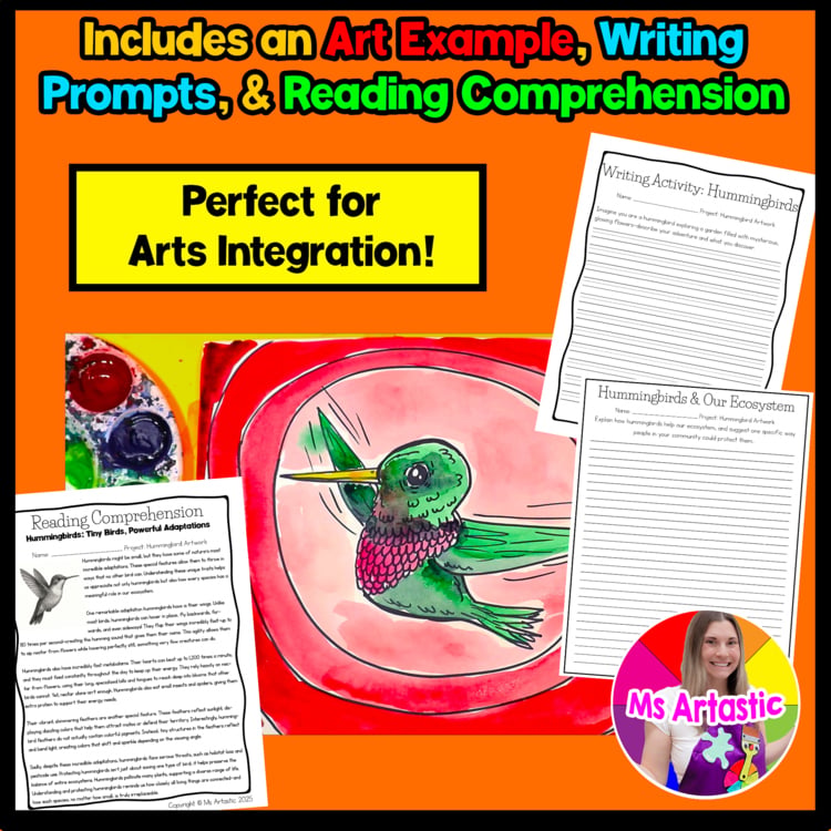 Spring Hummingbird Art Lesson Elementary Bird Art Project Spring Art Activity – image 4