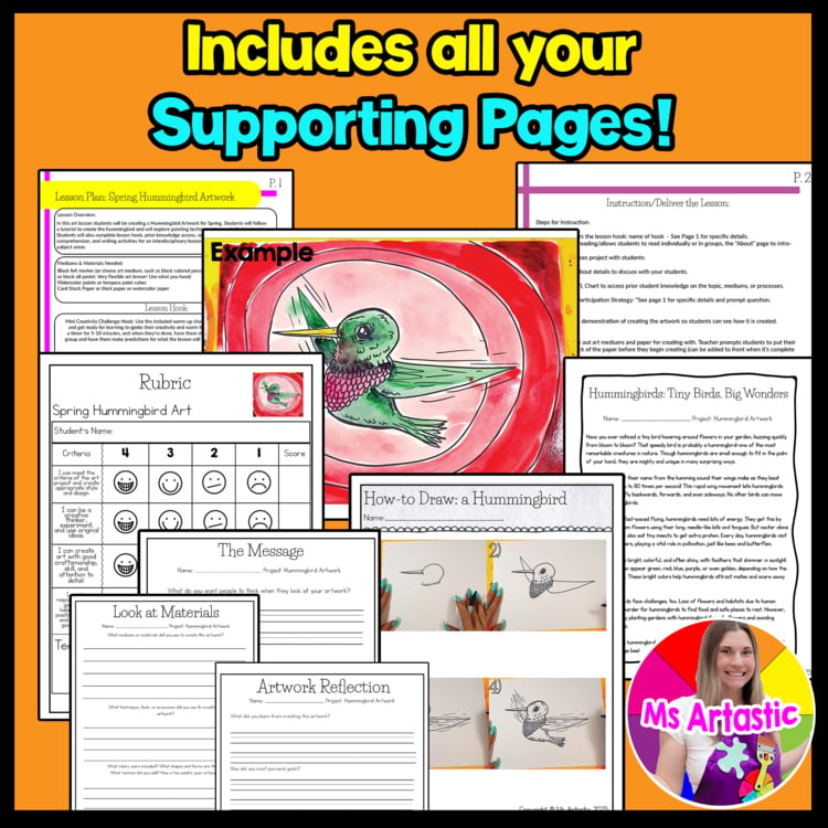 Spring Hummingbird Art Lesson Elementary Bird Art Project Spring Art Activity – image 3