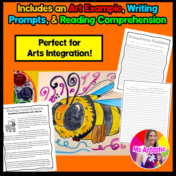 Spring Bumble Bee Art Lesson Elementary Bee Drawing Painting Art Project – image 4
