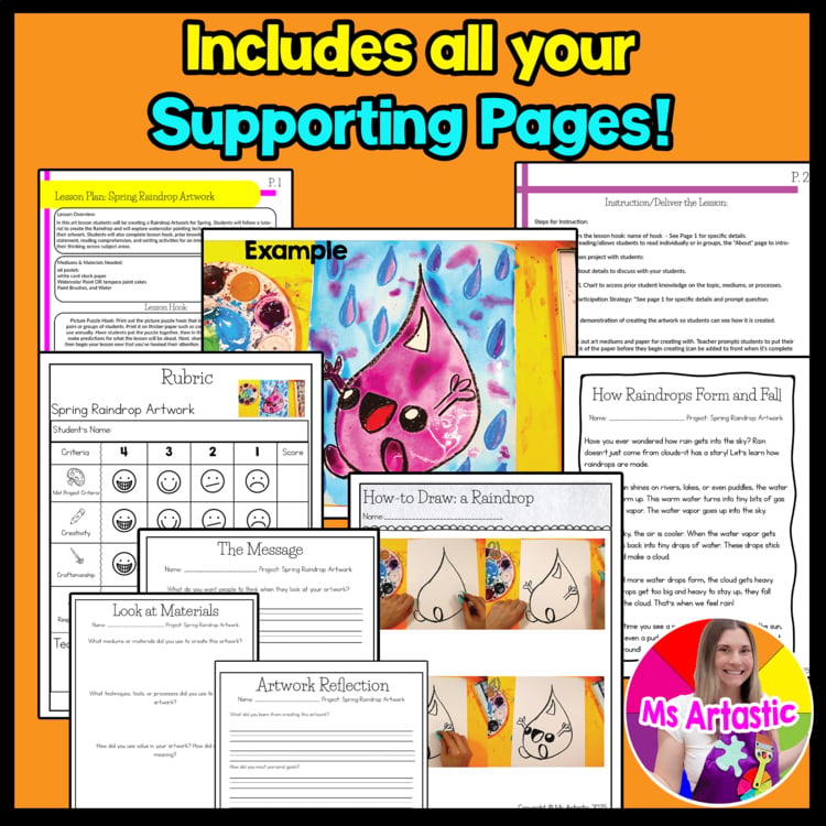 Spring Raindrop Art Lesson Spring Art Project Science Water Cycle Art Activity – image 4
